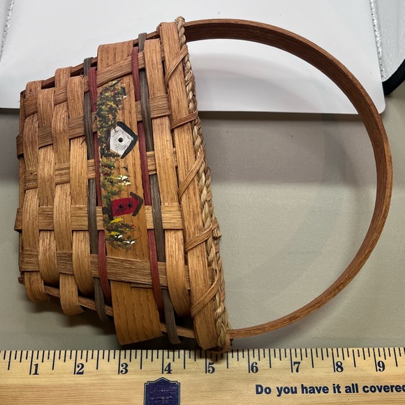 Vintage wall hanging basket hand painted birdhouses wicker rattan weave basket - Picture 10 of 10